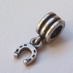 Authentic PANDORA Retired Sterling Silver Charm HORSESHOE Dangle #790259